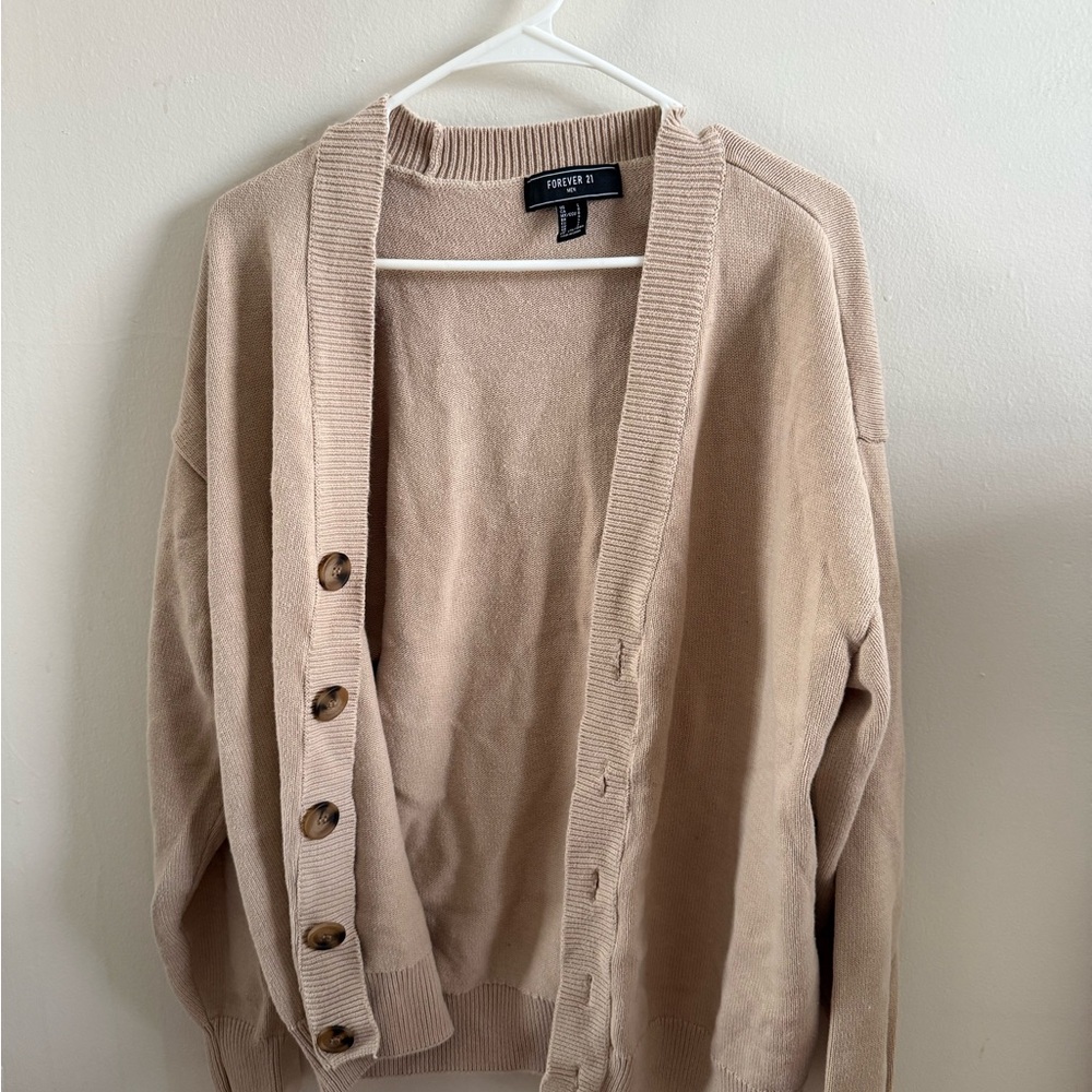 Forever 21 Cream Beige Button-Front Women's or Men’s Cardigan Sweater